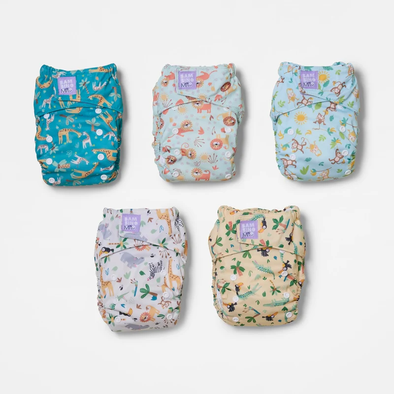 5 Pack Revolutionary Reusable Diaper Bundle in Wild Life