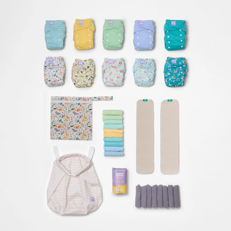 The Essentials Reusable Diaper Bundle in Wildlife + Pastels