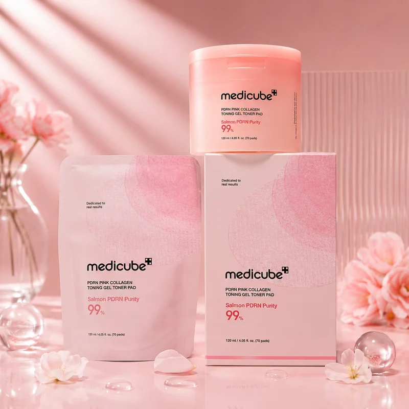 MEDICUBE PDRN PINK COLLAGEN TONING GEL TONER PAD - Dischetti Gel Al Collagene 120ml/70 Pads