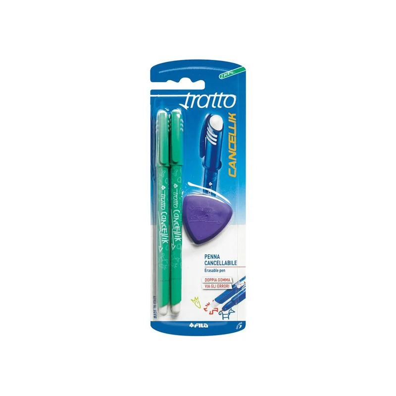 Tratto Pen Cancellik + gomma triangolare Blister da 2 Pz Verde