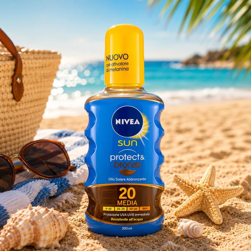 NIVEA SUN PROTECT & BRONZE SPRAY OLIO SOLARE ABBRONZANTE SPF20 - Resistente All'acqua 200ml