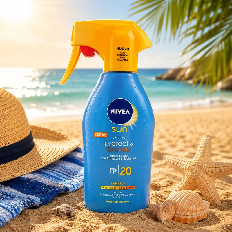 NIVEA SUN PROTECT & BRONZE SPRAY SOLARE SPF20 - Con Attivatore Di Melatonina e Resistente All'acqua 300ml