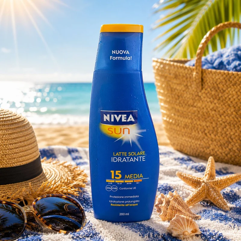 NIVEA SUN LATTE SOLARE IDRATANTE SPF15 - Rinfrescante e Resistente All'acqua 200ml