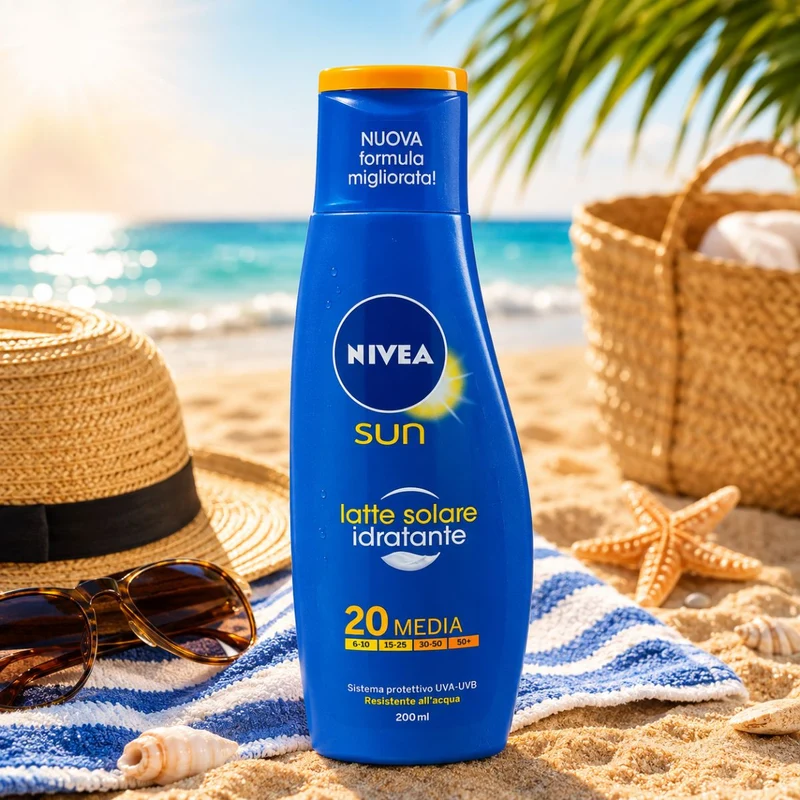 NIVEA SUN LATTE SOLARE IDRATANTE SPF20 - Rinfrescante e Resistente All'acqua 200ml