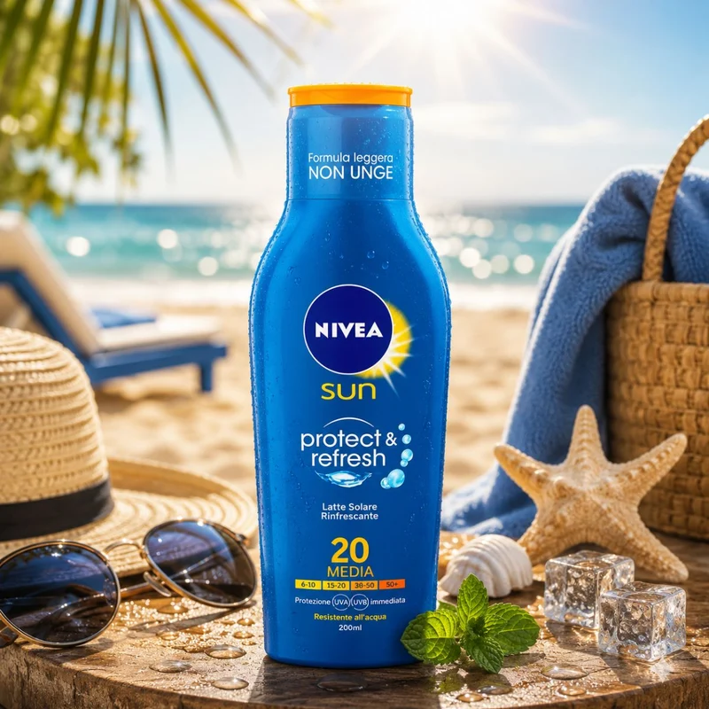 NIVEA SUN PROTECT & REFRESH LATTE SOLARE SPF20 - Rinfrescante e Resistente All'acqua 200ml