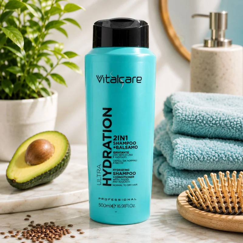 VITALCARE PROFESSIONAL ULTRA HYDRATION 2IN1 SHAMPOO+BALSAMO IDRATANTE - Con Semi Di Lino e Avocado 500ml