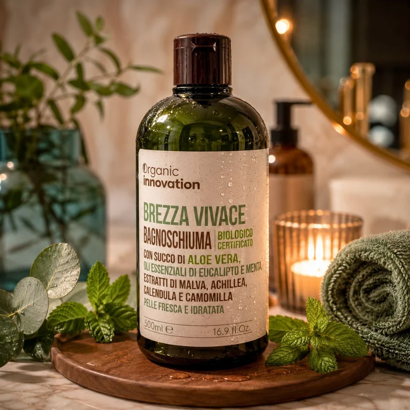 ORGANIC INNOVATION BAGNOSCHIUMA BREZZA VIVACE - Aloe Vera e Oli Essenziali Di Eucalipto e Menta 500ml