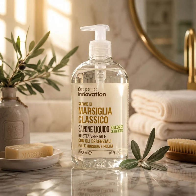 ORGANIC INNOVATION SAPONE LIQUIDO MARSIGLIA CLASSICO - Detergente Mani, Viso e Corpo 500ml