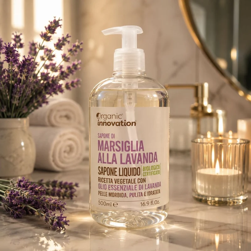 ORGANIC INNOVATION SAPONE LIQUIDO MARSIGLIA ALLA LAVANDA - Detergente Mani, Viso e Corpo 500ml