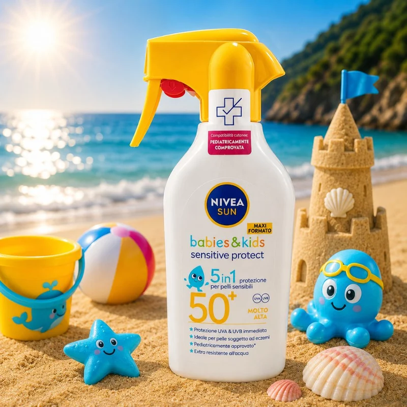 NIVEA SUN SPRAY SOLARE BABIES & KIDS SENSITIVE PROTECT 5-in-1 SPF 50+ – Per Pelli Sensibili 250ml