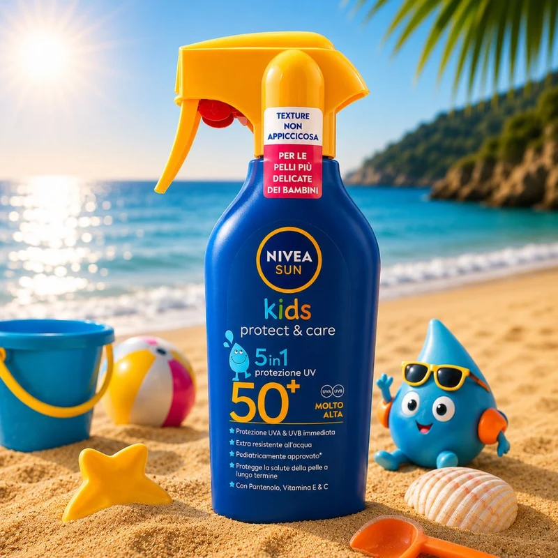 NIVEA SUN SPRAY SOLARE KIDS PROTECT & CARE 5-in-1 SPF 50+ – Per Pelli Delicate 250ml