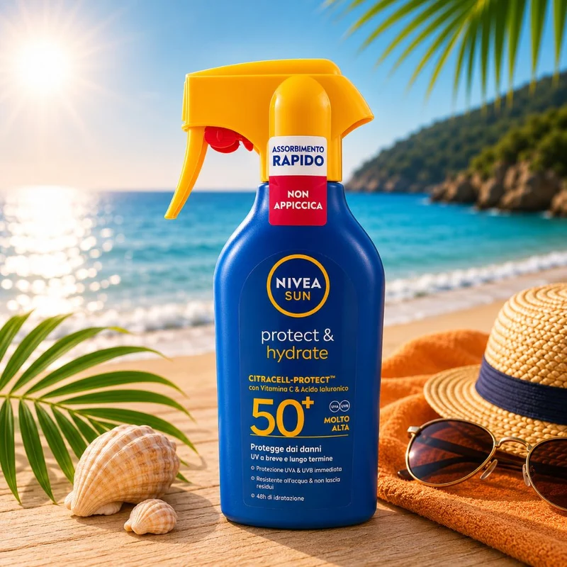 NIVEA SUN SPRAY SOLARE PROTECT & HYDRATE SPF 50+ – Con Vitamina C e Acido Ialuronico 250ml