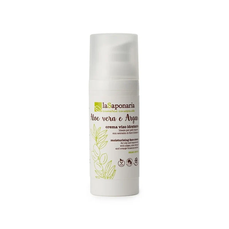 Crema Viso Idratante con Aloe ed Argan per Pelli Miste e Grasse