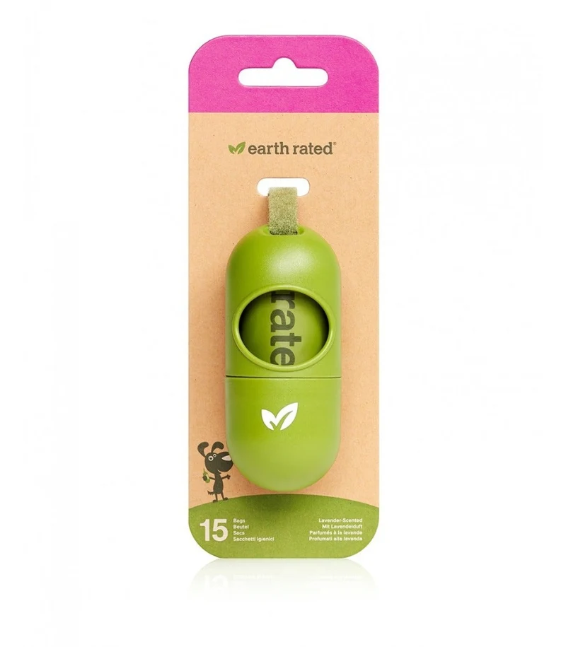 Earth Rated Distributore + Sacchetti Biodegradabili Fragranza Lavanda 1 Rotolo x 15 Sacchetti