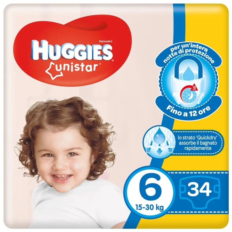 Huggies Unistar Taglia 6 (15-30kg) Pacco 34 Pannolini