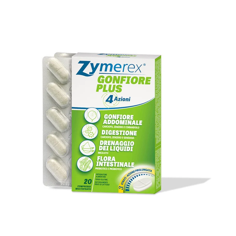 Zymerex Gonfiore Plus 4 Azioni integratore per contrastare gonfiori addominali 20 compresse
