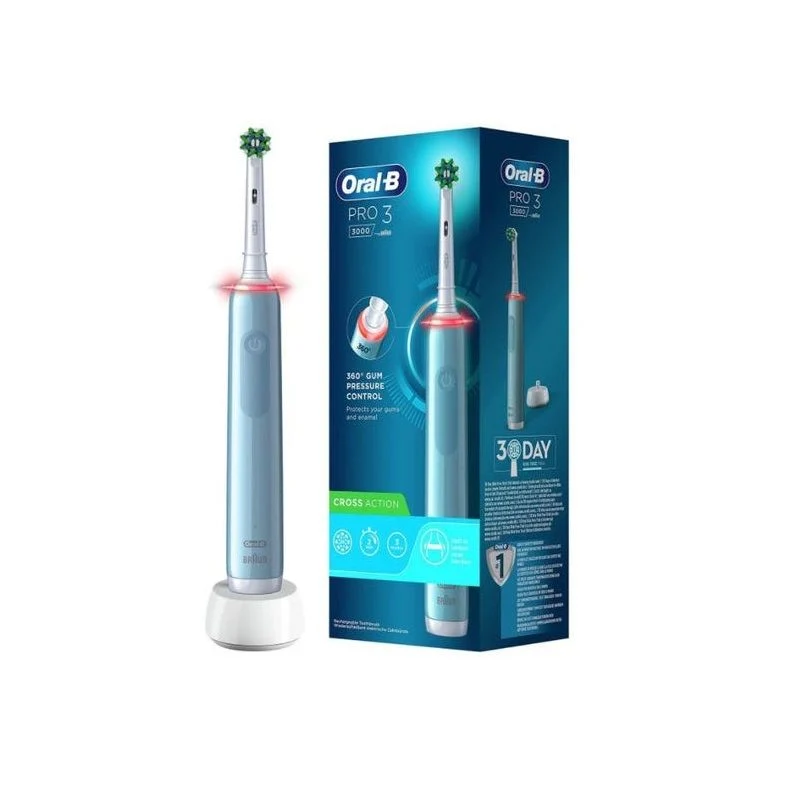Oral-B Pro 3 Blue Crossaction Spazzolino Elettrico Con Sensore Di Pressione Dello Spazzolamento + 1