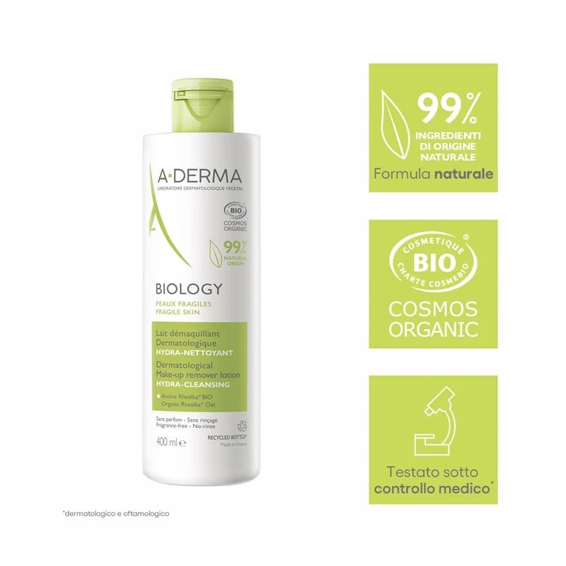 A-Derma BIOLOGY Latte struccante dermatologico IDRA-DETERGENTE 400ml
