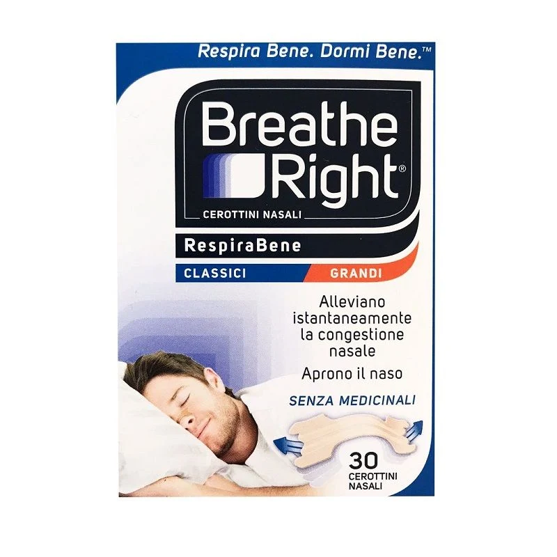 Breathe Right Cerotti Nasali Grandi 30 Pezzi per Respirare Meglio