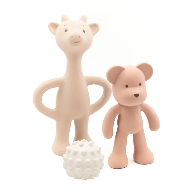 Bamboom - Kit Primi Giochi in gomma naturale per la dentizione - Pink Tones