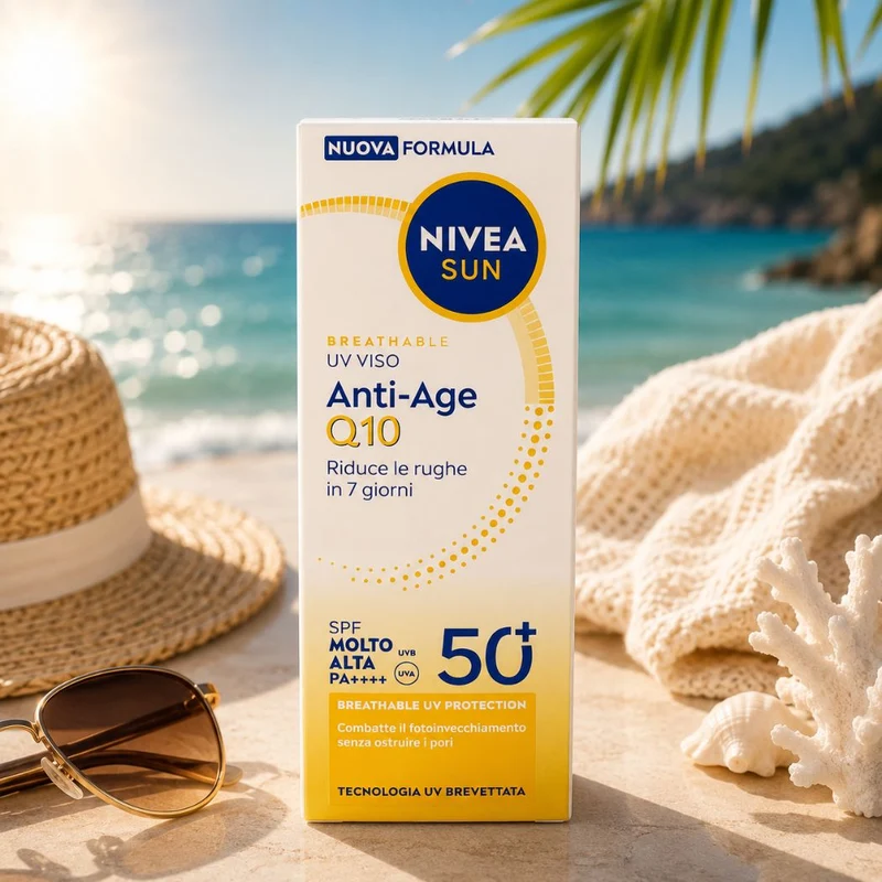 NIVEA SUN UV VISO ANTI-AGE Q10 SPF 50+ – Crema Solare Viso Anti-Rughe 40 ml