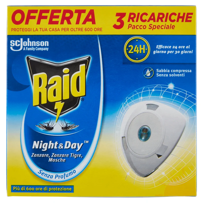 Raid Night&Day Zanzare Ricarica 3Pz
