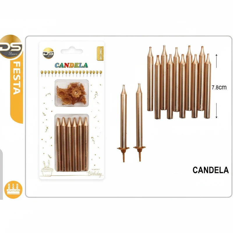 Dz Party Candele Decorative Oro 7.8Cm 12Pz