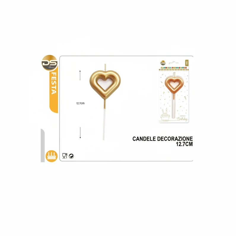 Dz Party Candela Decorata Forma Cuore Oro 13Cm