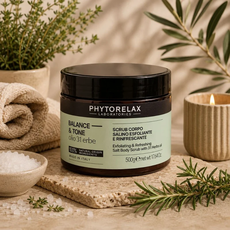 PHYTORELAX - Scrub corpo salino balsamico & rivitalizzante olio 31 erbe CON SALI DEL MAR MORTO