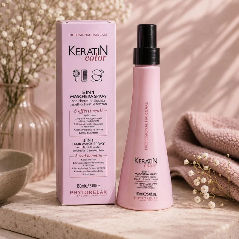 PHYTORELAX -5 IN 1 MASCHERA SPRAY -KeratinColor-MascheraSpray-5in1BOX-150ml Con cheratina liquida Capelli colorati e trattati