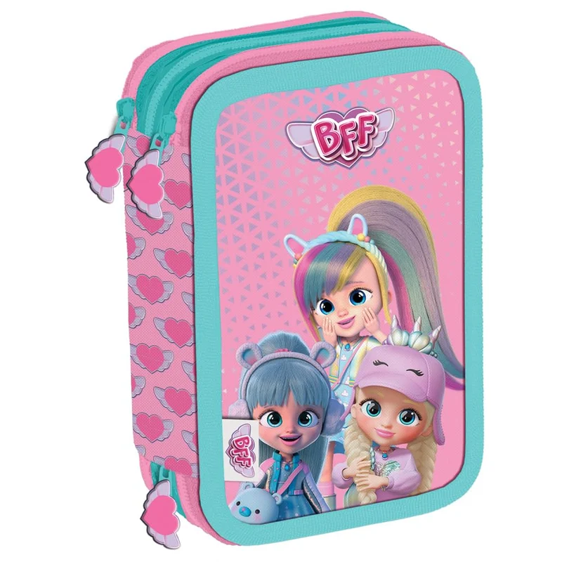 Maricart | Astuccio a Tre Scomparti per Bambina da Scuola Elementare, Astuccio Completo di 44 Pezzi a Tre Zip con Portapenne – BFF by Cry Babies