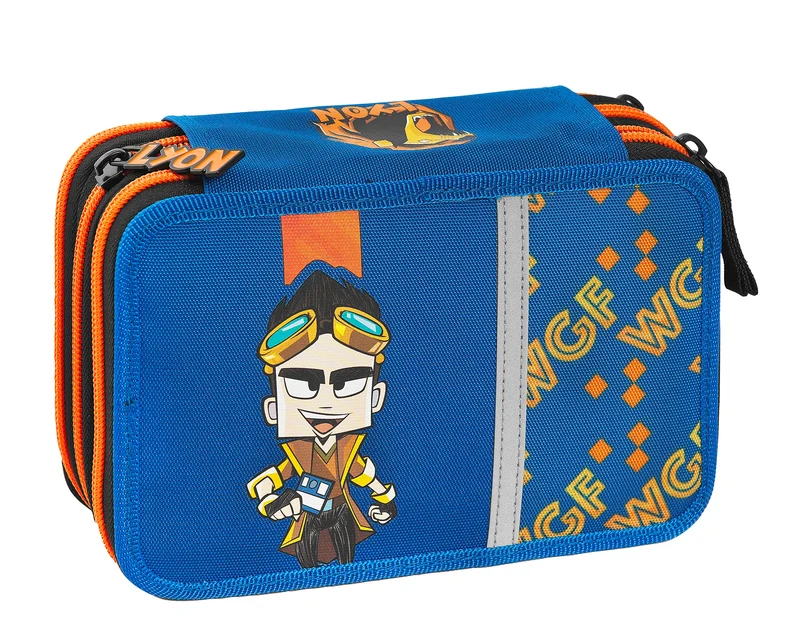LYON GAMER - Astuccio Scuola Ufficiale Lyon Gamer, Astuccio 3 Scomparti Bambino e Bambina con Set Cancelleria, Penna Cancellabile Blu Frixion e Pratica Chiusura a Zip, 20x13Hx7 cm, Blu