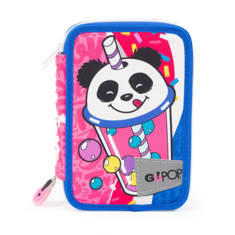 GO POP Astuccio Bubble Star Triplo, Completo di Set Cancelleria, Astuccio 3 Scomparti per Bambine e Ragazze, Prima Elementare, Tema Bubble Tea, Per Scuola Elementare e Medie