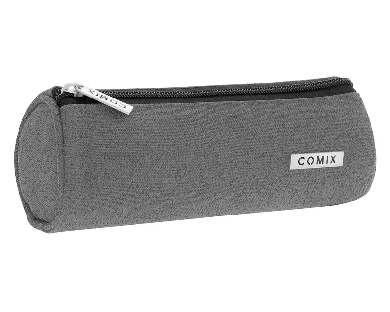 Comix - Astuccio Scuola Grigio Rotondo Porta Cancelleria con Tirazip in Metallo - Astuccio Piccolo Portapenne Bambino Ideale per La Scuola Ragazzi e Bambini, 20x8x8Hcm