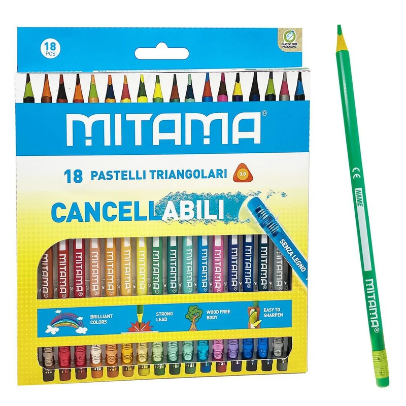 Mitama Pastelli Cancellabili Triangolari. Laccati, mina 2.8, c/Gomma, in Pet Box 18 pz