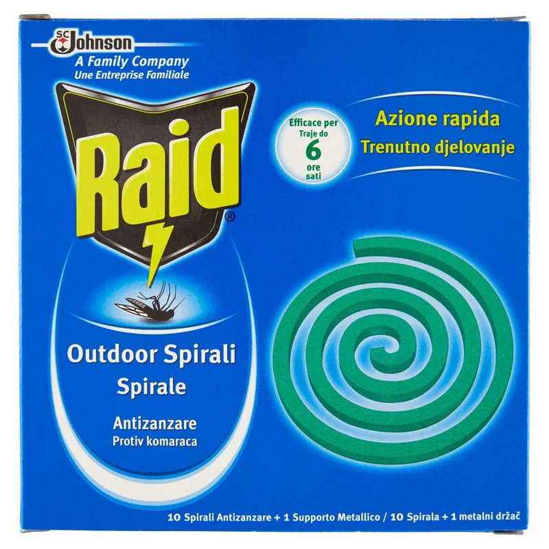 Raid Spirali Antizanzare, 10 Spirali Antizanzare + 1 Supporto metallico