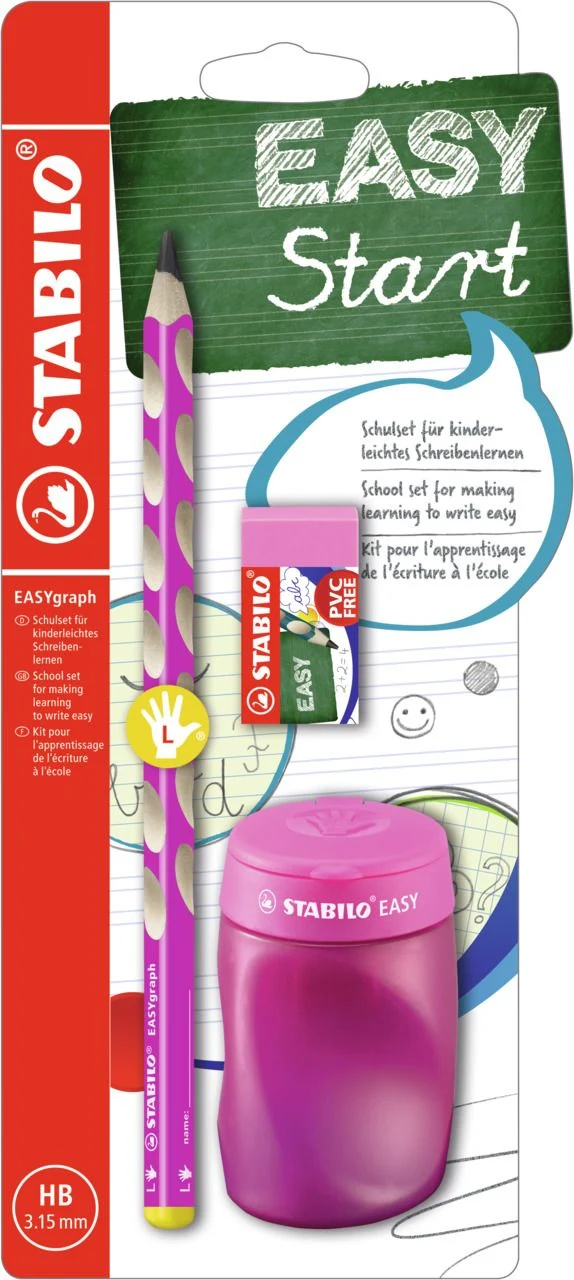 School Set - STABILO EASYgraph in Rosa per Mancini - con Gomma + Temperino