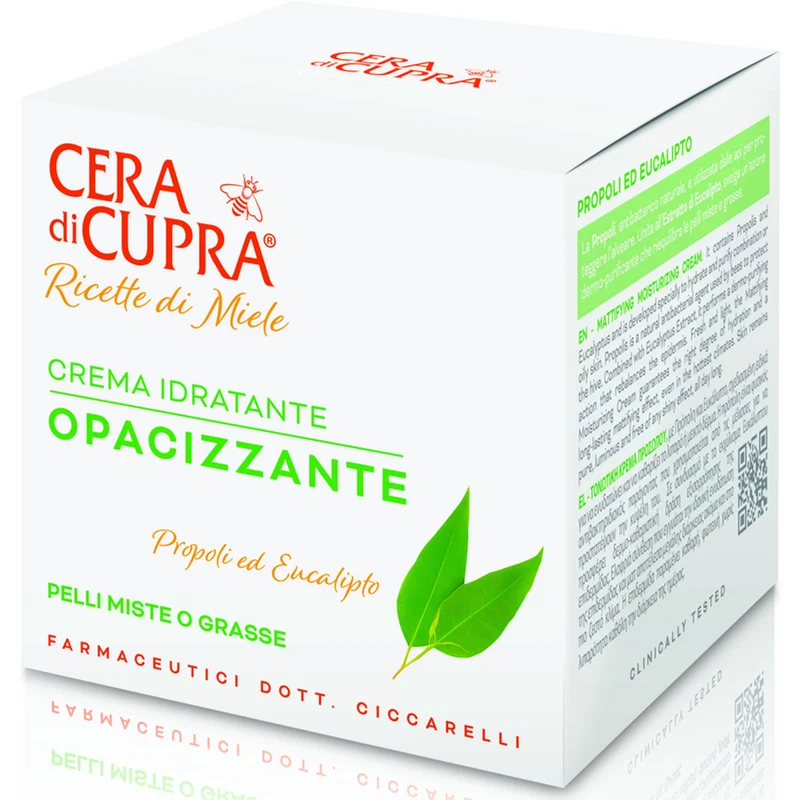 CERA DI CUPRA - Crema Viso Idratante Opacizzante con Propoli ed Eucalipto per Pelli Miste o Grasse - 50 ml