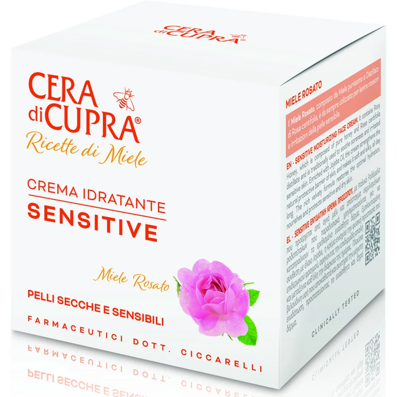 CERA DI CUPRA - Crema Viso Idratante Sensitive al Miele Rosato per Pelli Secche e Sensibili - 50 ml