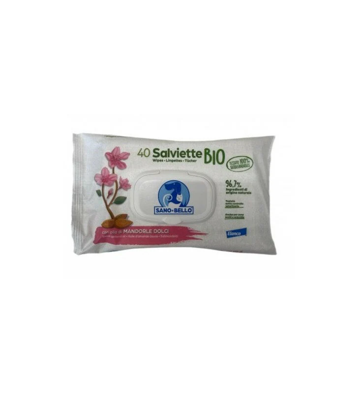 Elanco Sano & Bello Salviette Detergenti Bio Con Olio Di Mandorle Dolci Per Cani E Gatti 40 Pezzi