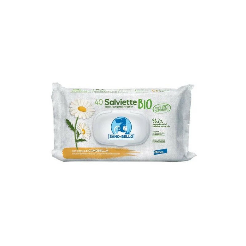 Elanco Sano & Bello Salviette Detergenti Bio Alla Camomilla Per Cani E Gatti 40 Pezzi
