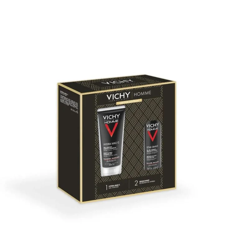Vichy Cofanetto Regalo Natale Uomo Hydra Mag C Gel Doccia 200ml + Sensi Shave Schiuma da Barba 20ml
