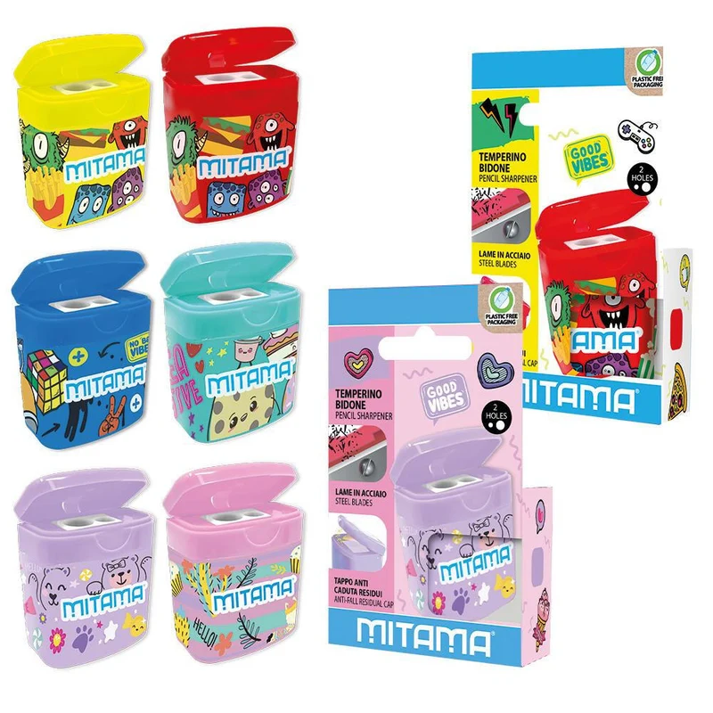 Temperino c/tappo Mitama Basket, bidone, 2 Fori, colori ass.ti, Bl. 1 pz