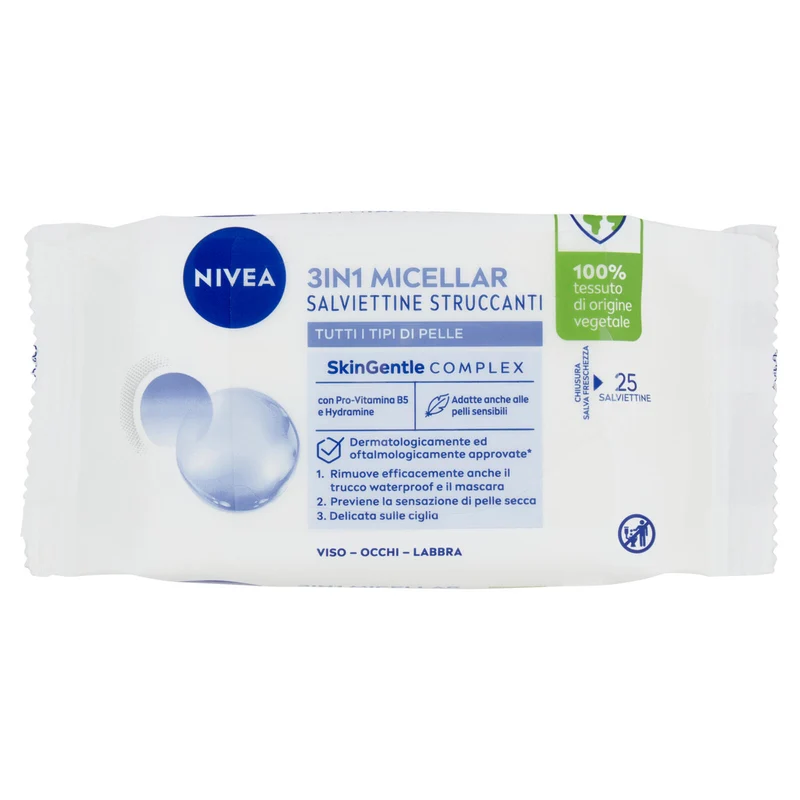 Nivea 3in1 Micellar Salviettine Struccanti Tutti i Tipi di Pelle 25 pz