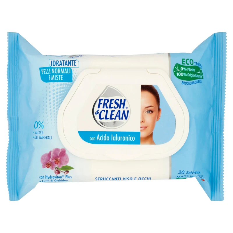 Fresh & Clean con Acido Ialuronico Salviettine Struccanti Pelli Normali e Miste 20 pz