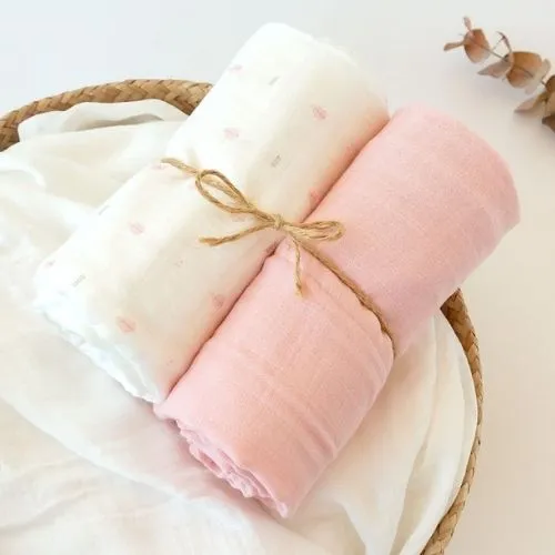 SET 2 COPERTINE NEONATO IN MUSSOLA DI BAMBOO 120X120 CM - ROSA