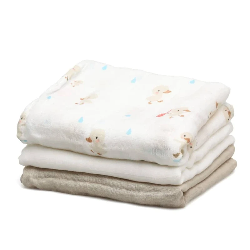 SET 3 COPERTINE NEONATO IN MUSSOLA DI BAMBOO 70x70 CM - BEIGE