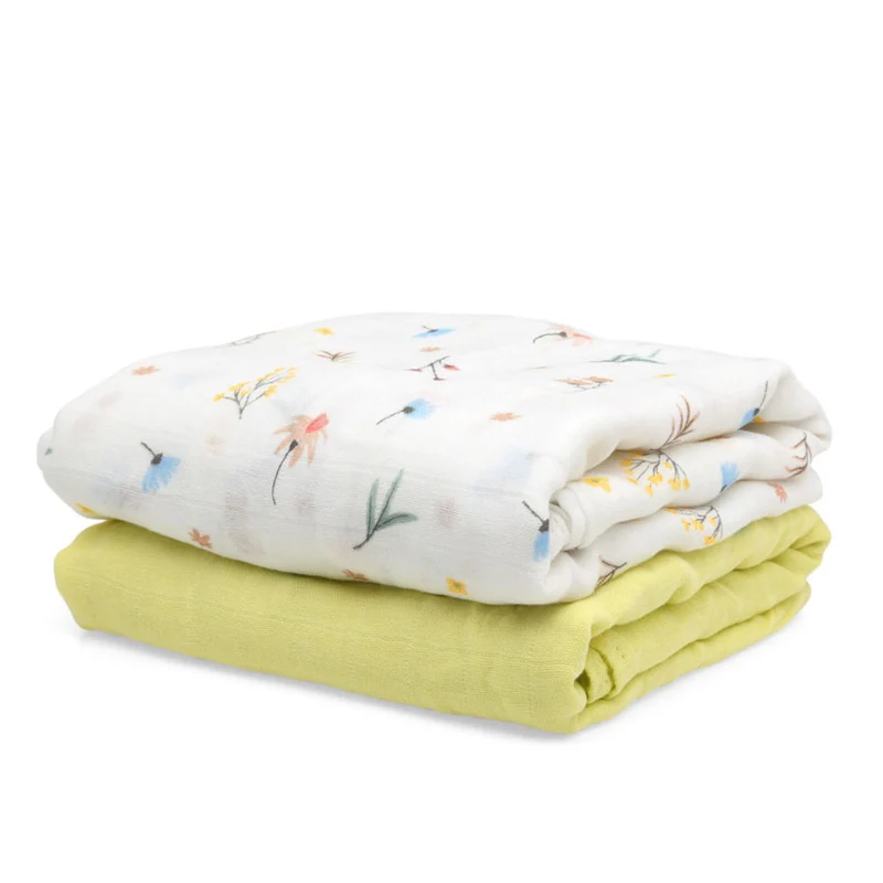 SET 2 COPERTINE NEONATO IN MUSSOLA DI BAMBOO 120X120 CM - GIALLO