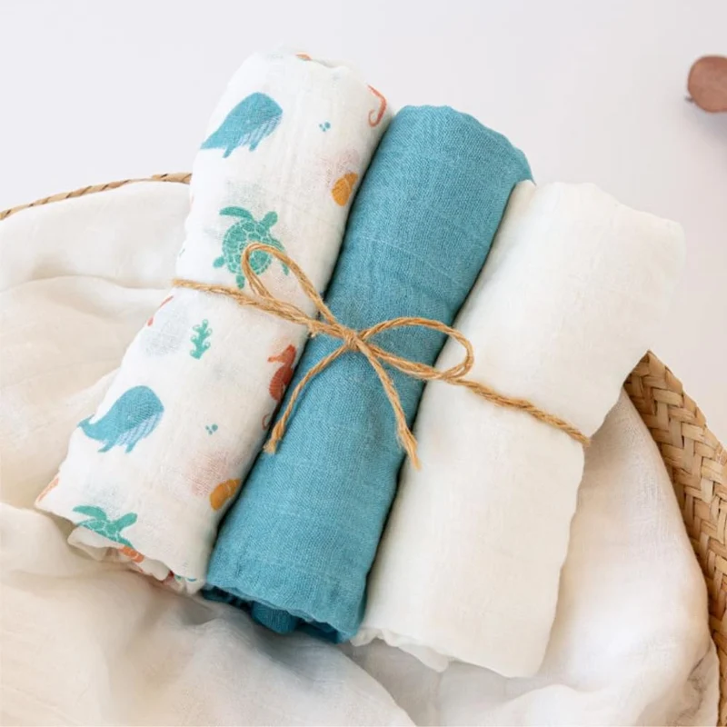 SET 3 COPERTINE NEONATO IN MUSSOLA DI BAMBOO 70x70 CM - ACQUAMARINA