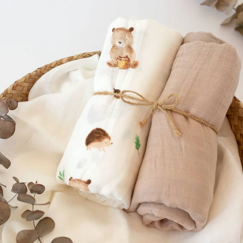 SET 2 COPERTINE NEONATO IN MUSSOLA DI BAMBOO 120X120 CM - TORTORA